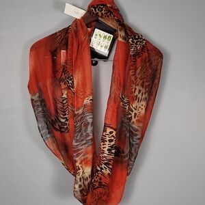 Mint Orange and Brown Scarf with Animal Print